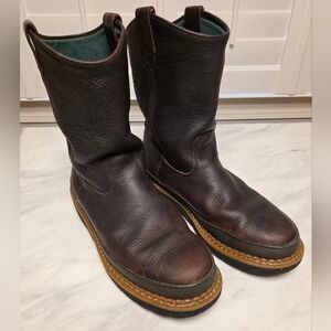 Mens Brown Leather Georgia Wellington Pull On Boots Size 10.5 M